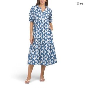 Rachel Zoe Geometric Blue and White Midi Dress size large